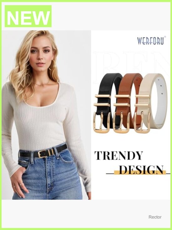 3 Pack Leather Belts for Jeans with Gold Buckle Top Quality main image 5